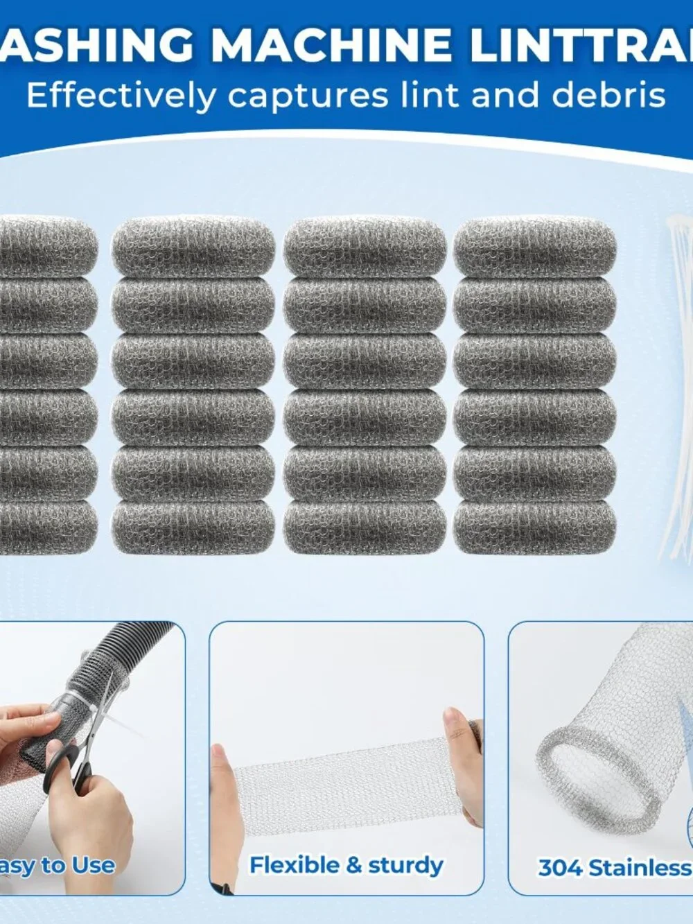 24 PCS Lint Traps, Stainless Steel Lint Catcher for Washing Machine, Pet Hair Re